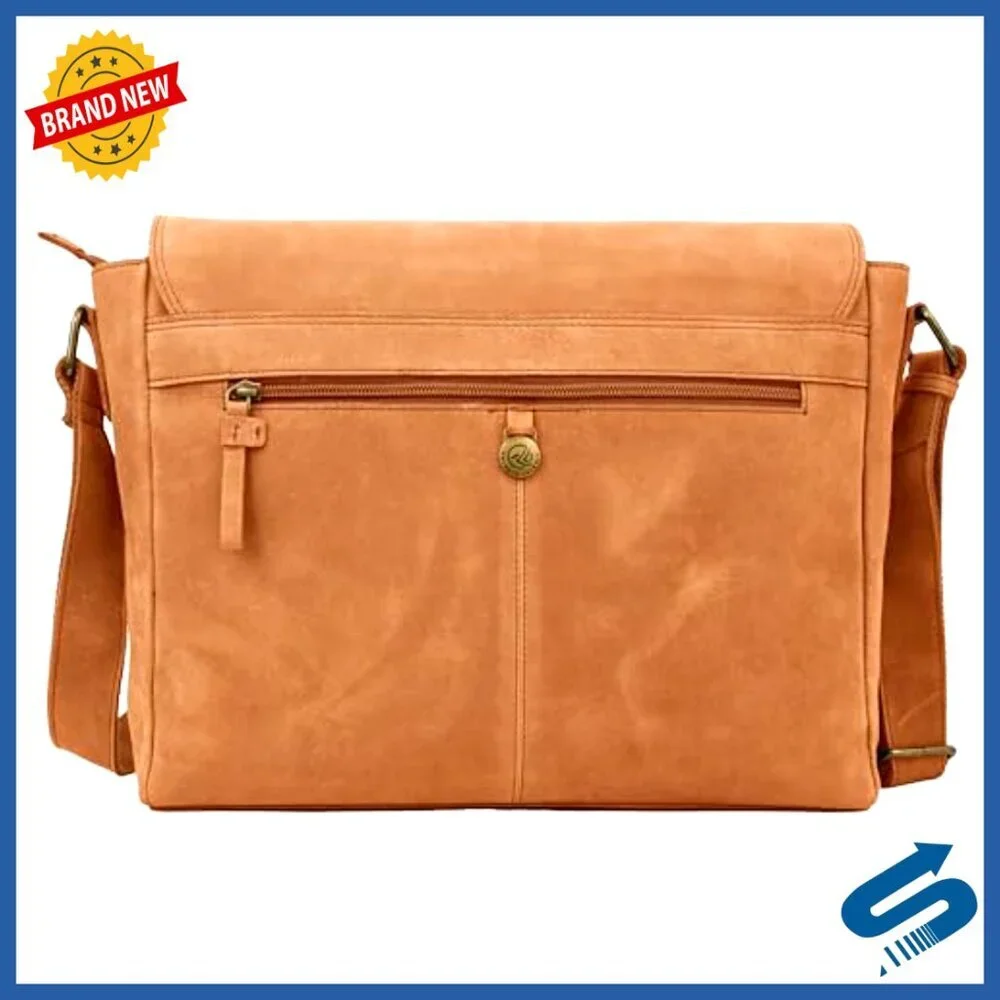 Premium Leather Messenger Bag for Men, Vintage Wash, Multiple Compartments